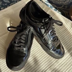 Vans black on black patent leather sneakers